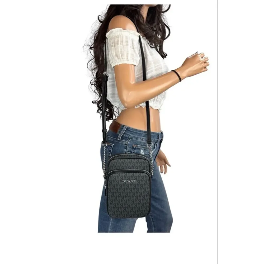 Michael Kors Black Monogram Jet Set Travel Crossbody Bag